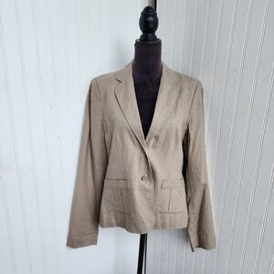 BCBG MAXAZRIA  Women Elegant Beige Tan Lined Blazer Jacket Linen/Rayon Classic M